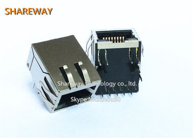 10 / 100 Base - T Magnetic RJ45 Jack Pcb Mounting Stacked 8P8C Right Angle