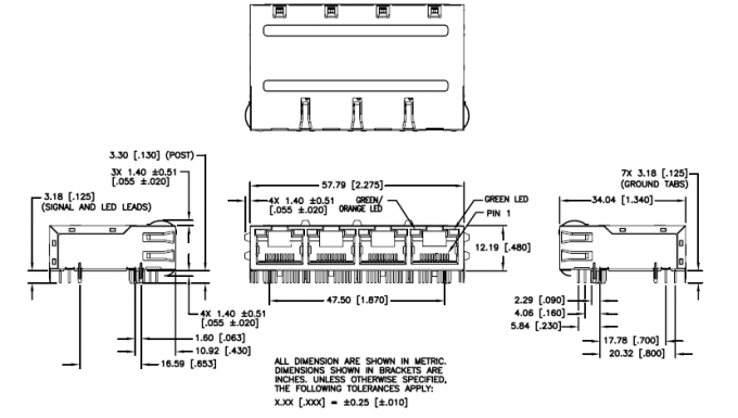 Multi Port Low RJ45-Buchse J1N-0003NL mit internem Magnet / Transformator